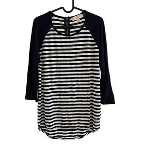 Michael Kors L navy & white stripe top with zip up back and embellished MK logo